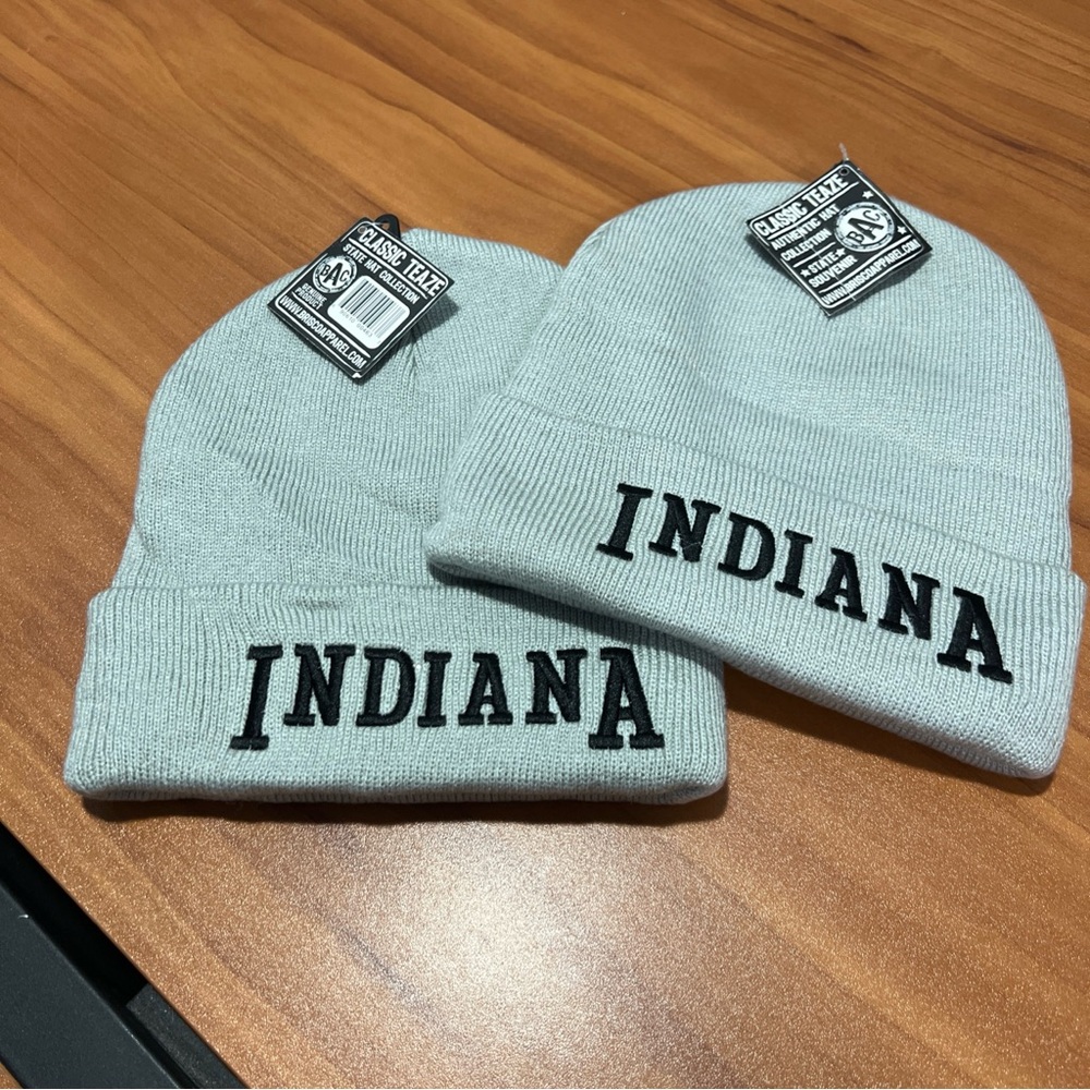 Brisco Apparel Embroidered Gray Indiana Winter Toboggan Beanie Hat NWT Lot of 2